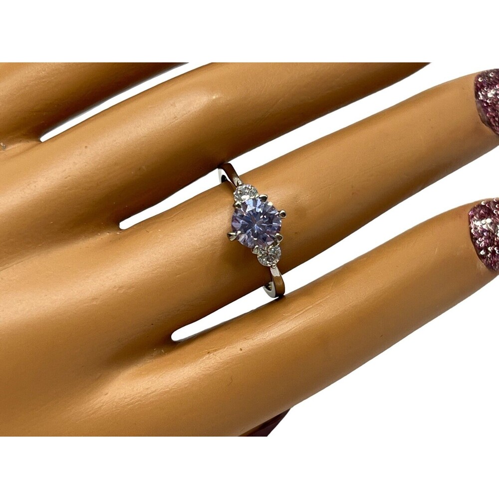 Statement Ring Sparkling CZ Gemstone Light Violet Silver Tone Clear Accents sz 9